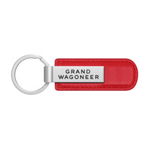 Jeep Grand Wagoneer Red PU Leather Strap Silver Metal Bar LED Printed Logo Key Chain