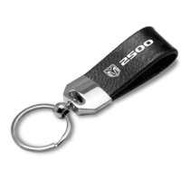 RAM 2500 Logo Black Real Leather Loop Strap Chrome Metal Key Chain