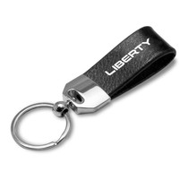 Jeep Liberty Black Real Leather Loop Strap Chrome Metal Key Chain