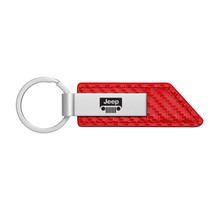 Jeep Grill Red PU Leather Carbon Fiber Texture Strap Silver Metal Bar LED Printed Logo Key Chain