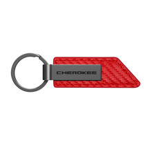 Jeep Cherokee Red PU Leather Carbon Fiber Texture Strap Gunmetal Gray Metal Bar LED Printed Logo Key Chain