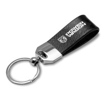 RAM Power Wagon Black Real Leather Loop Strap Chrome Metal Key Chain