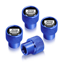 Jeep Grill in Black on Blue Premium Anodized Aluminum Tire Valve Stem Caps - Set of 4