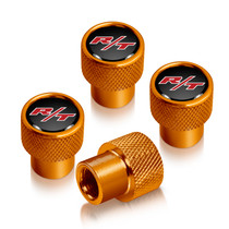 Dodge R/T Logo in Black on Golden Premium Anodized Aluminum Tire Valve Stem Caps - Set of 4
