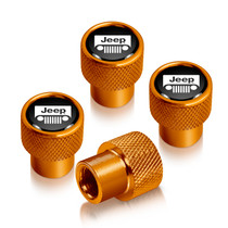 Jeep Grill in Black on Golden Premium Anodized Aluminum Tire Valve Stem Caps - Set of 4