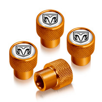 RAM in White on Golden Premium Anodized Aluminum Tire Valve Stem Caps - Set of 4