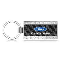 Ford Platinum Real Carbon Fiber Chrome Metal Case with Crystal Rhinestone LED Printed Logo Premium Car Key Chain