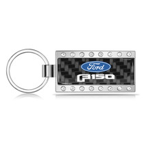 Ford F-150 2015 up Real Carbon Fiber Chrome Metal Case with Crystal Rhinestone LED Printed Logo Premium Car Key Chain