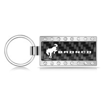Ford Bronco Real Carbon Fiber Chrome Metal Case with Crystal Rhinestone LED Printed Logo Premium Car Key Chain