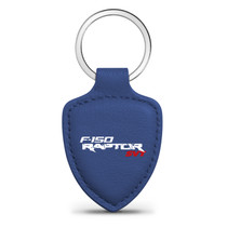 Ford F-150 Raptor SVT Blue Genuine Leather Shield-Style LED Printed Logo Key Chain