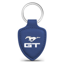 Ford Mustang GT Blue Genuine Leather Shield-Style LED Printed Logo Key Chain