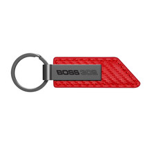 Ford Mustang Boss 302 Red PU Leather Carbon Fiber Texture Strap Gunmetal Gray Metal Bar LED Printed Logo Key Chain
