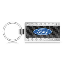 Ford Logo Real Carbon Fiber Chrome Metal Case with Crystal Rhinestone LED Printed Logo Premium Car Key Chain