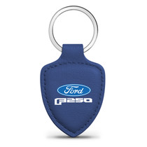 Ford F-250 Blue Genuine Leather Shield-Style LED Printed Logo Key Chain