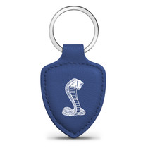 Ford Mustang Cobra Blue Genuine Leather Shield-Style LED Printed Logo Key Chain