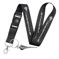 Chevrolet Corvette C8 Stingray Logo Die-Cut Metal Key Chain Key-Charm with Black Lanyard Strap, Exclsive Official Licensed Product