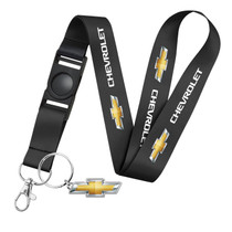 Chevrolet Golden Logo Logo Die-Cut Metal Key Chain Key-Charm with Black Lanyard Strap, Exclsive Official Licensed Product