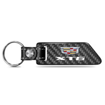 Cadillac XT6 Logo Black Real Carbon Fiber Blade Style with Black Leather Strap Key Chain