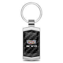 Cadillac XT4 Logo Real Black Carbon Fiber Chrome Metal Case Key Chain