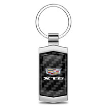 Cadillac XT6 Logo Real Black Carbon Fiber Chrome Metal Case Key Chain