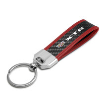 Cadillac XT6 Logo Real Carbon Fiber Strap with Red Leather Stitching Edge Key Chain