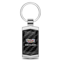 Cadillac Escalade Logo Real Black Carbon Fiber Chrome Metal Case Key Chain