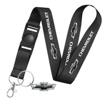 Chevrolet Black Logo Logo Die-Cut Metal Key Chain Key-Charm with Black Lanyard Strap, Exclsive Official Licensed Product