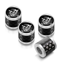 Dodge Demon in Black on Real Carbon Fiber Barrel Silver Premium Anodized Aluminum Tire Valve Stem Caps - Set of 4