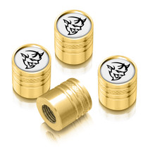 Dodge Demon in White on Golden Cylinder-Style Premium Anodized Aluminum Tire Valve Stem Caps - Set of 4