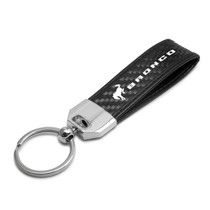 Ford Bronco Real Carbon Fiber Leather Strap Key Chain with Black stitching
