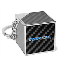 Ford F-150 Raptor in Blue Logo Black Real Carbon Fiber Custom Designed Cube Block Style Metal Key Chain