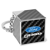 Ford F-350 Logo Black Real Carbon Fiber Custom Designed Cube Block Style Metal Key Chain