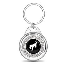 Ford Bronco Crystal Rhinestone Roundel Chrome Metal Key Chain with Real Carbon Fiber Backing