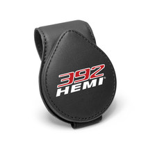 HEMI 392 Black Leather Magnetic Sunglass Holder Car Sun Visor Mount Clip