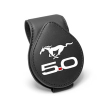 Ford Mustang 5.0 Logo Black Leather Magnetic Sunglass Holder Car Sun Visor Mount Clip