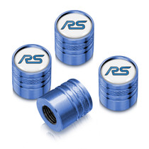 Ford Focus RS in White on Blue Cylinder Style Aluminum Tire Valve Stem Caps