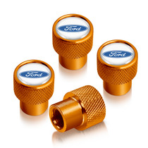 Ford Logo in White on Golden Easy-Grip Aluminum Tire Valve Stem Caps
