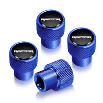 Ford F-150 Raptor in Black on Blue Easy-Grip Aluminum Tire Valve Stem Caps