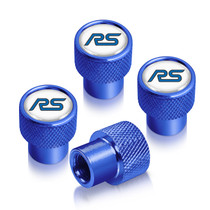 Ford Focus RS in White on Blue Easy-Grip Aluminum Tire Valve Stem Caps
