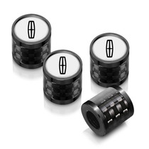 Lincoln Logo in White on Real Carbon Fiber Barrel Black Aluminum Tire Valve Stem Caps