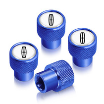 Lincoln Logo in Black on Blue Easy-Grip Aluminum Tire Valve Stem Caps