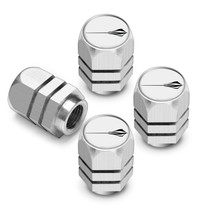 Chevrolet Corvette C8 Stingray Logo in White on Silver Hexagon Shape Premium Anodized Aluminum Tire Valve Stem Caps - Set of 4