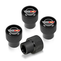 Chevrolet Corvette C4 Logo Black Easy-Grip Aluminum Tire Valve Stem Caps