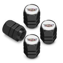 Cadillac Crest Logo in White on Black Hexagon Shape Premium Anodized Aluminum Tire Valve Stem Caps - Set of 4