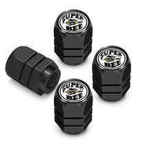 Dodge Supper-Bee in White on Black Hexagon Shape Premium Anodized Aluminum Tire Valve Stem Caps