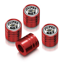 Dodge Supper-Bee in White on Red Cylinder-Style Premium Anodized Aluminum Tire Valve Stem Caps