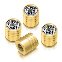 Dodge Supper-Bee in White on Golden Cylinder-Style Premium Anodized Aluminum Tire Valve Stem Caps