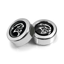 Dodge SRT Hellcat in Black Dome Logo on Chrome two ABS Plastic License Plate Frame Screw Cover Set