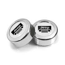 Jeep Grill Logo in White Dome Logo on Chrome two ABS Plastic License Plate Frame Screw Cover Set