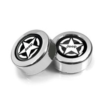 Jeep Willys Star Logo in Black Dome Logo on Chrome two ABS Plastic License Plate Frame Screw Cover Set